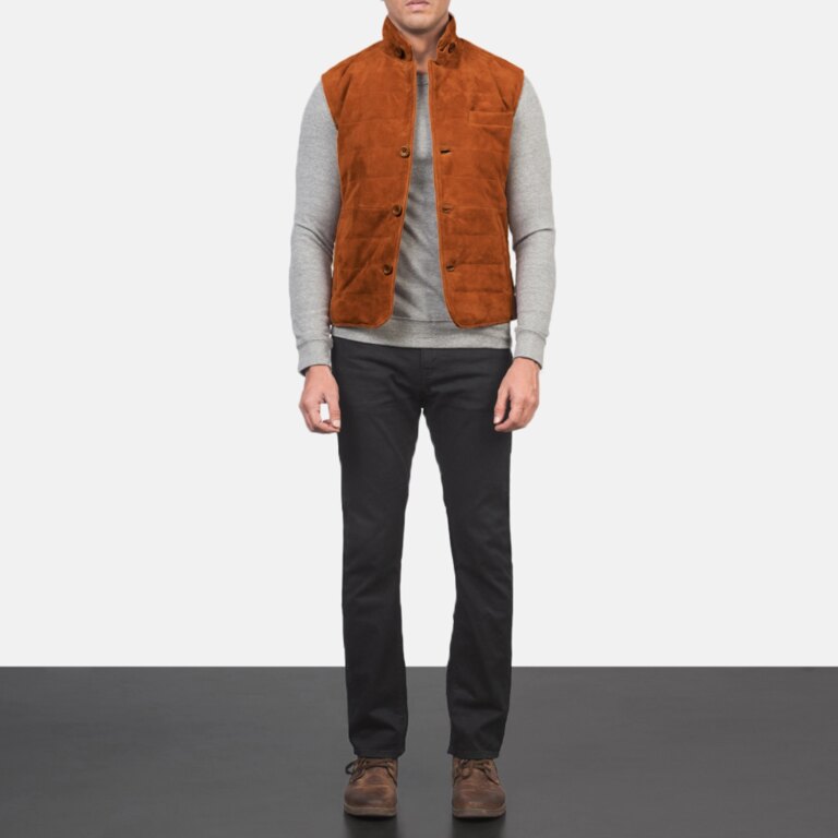 Mens Tony Brown Suede Vest Full Length-2-1720089014497